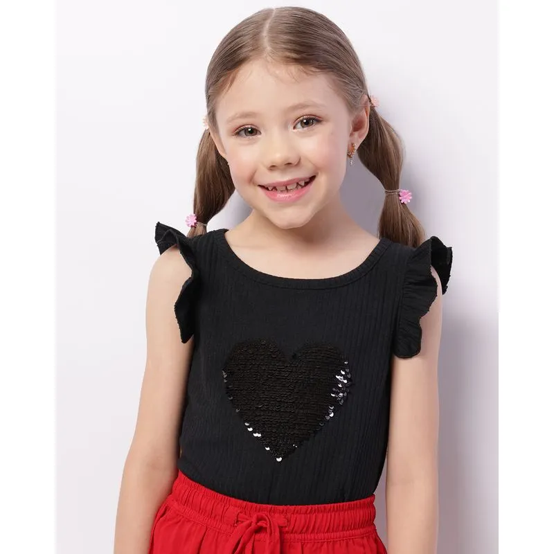 Blusa Infantil Manga Curta Canelada Paetê Reversível Preta 8