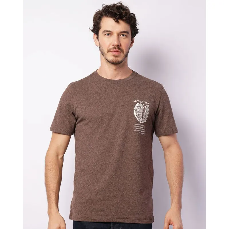 Camiseta Masculina Manga Curta Flamê Estampada Marrom P