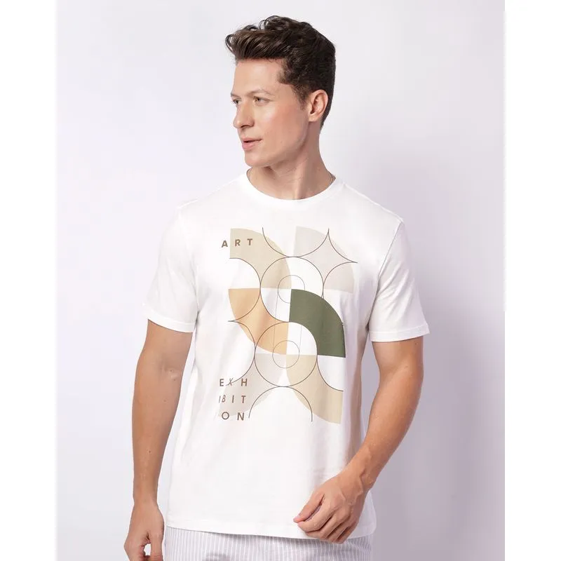 Camiseta Masculina Estampa Geométrica Manga Curta Branca M
