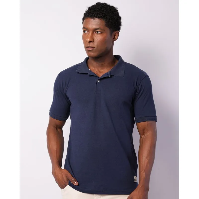 Camisa Polo Masculina Piquet Manga Curta Marinho P