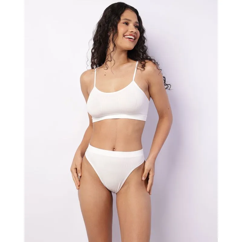 Conjunto Feminino Sutiã + Calcinha Fio Dental Texturizado Off White G