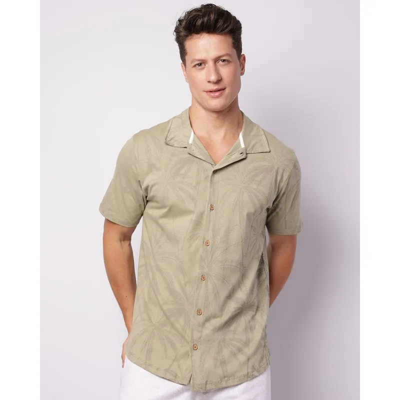 Camisa Masculina Estampada Folhagem Manga Curta Verde GG
