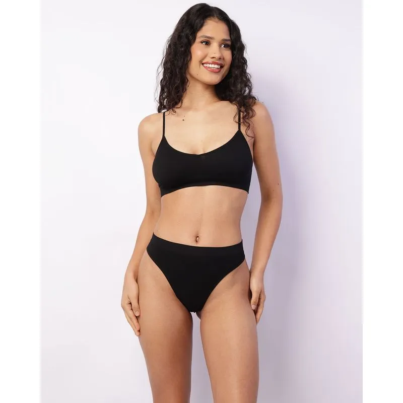 Conjunto Feminino Sutiã + Calcinha Fio Dental Canelado Preto GG