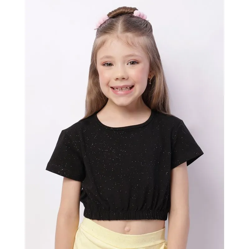 Blusa Infantil Cropped Com Glitter Manga Curta Preta 8
