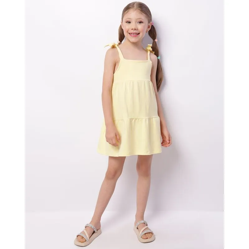 Vestido Infantil Curto Alças Para Amarração Com Glitter Amarelo 6