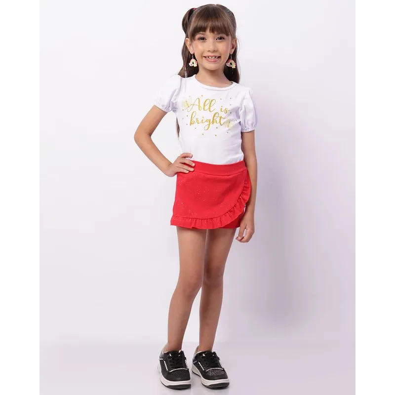 Short Saia Infantil Curto Babado Glitter Vermelho 6