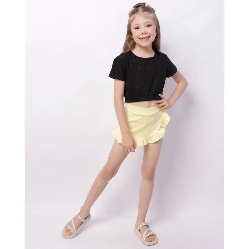 Short Saia Infantil Curto Babado Glitter Amarelo 6