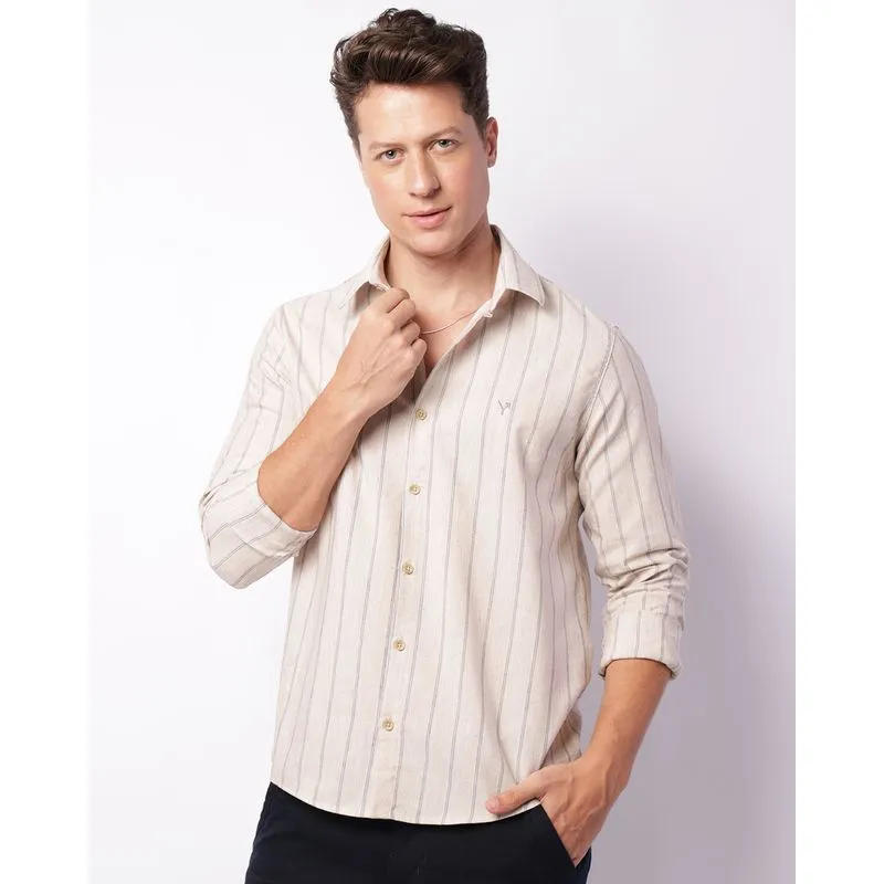 Camisa Masculina Listrada Manga Longa Off White M