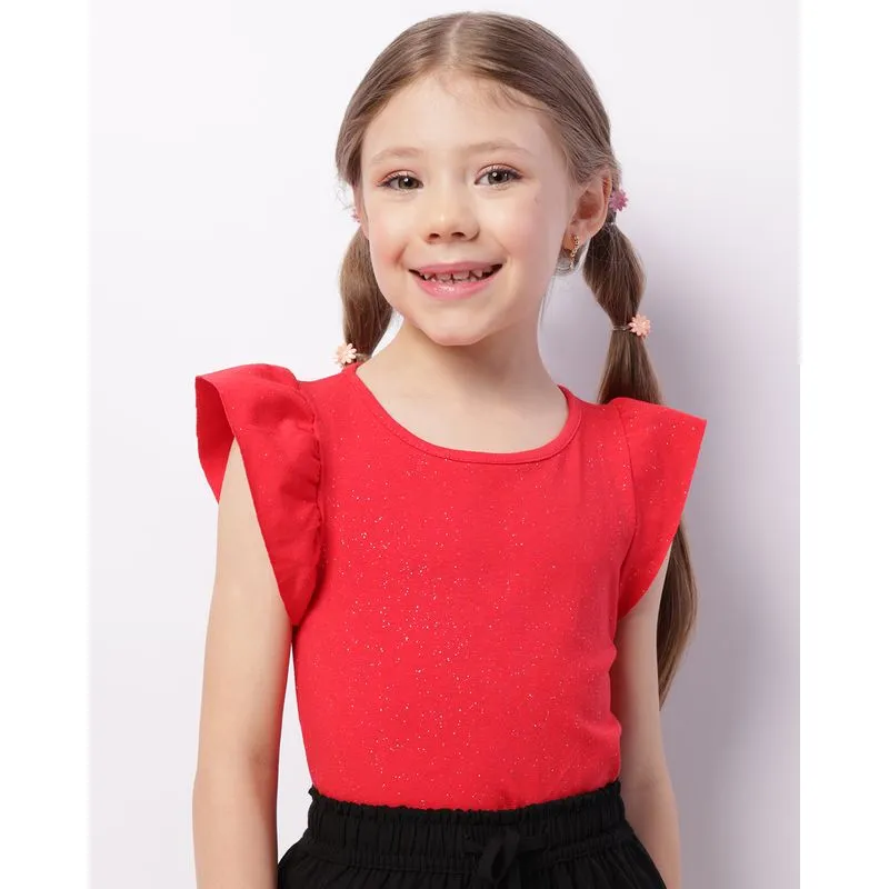 Blusa Infantil Manga Curta Frufru Glitter Vermelha 6