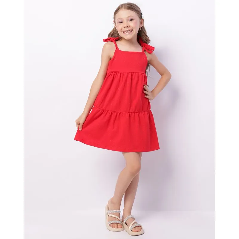 Vestido Infantil Curto Três Marias Alças Laço Com Glitter Vermelho 6