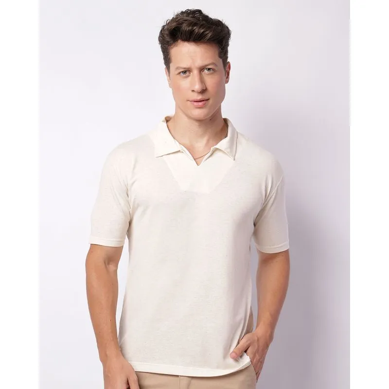 Bata Masculina Gola Padre Manga Curta Off White M