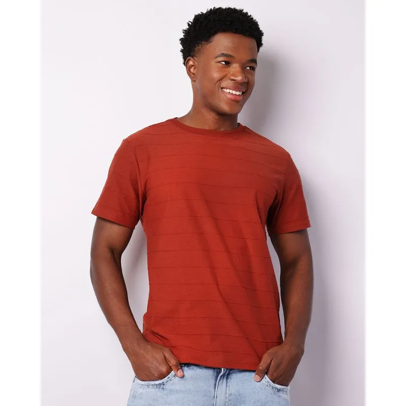 Camiseta Masculina Básica Manga Curta Texturizada Terracota G