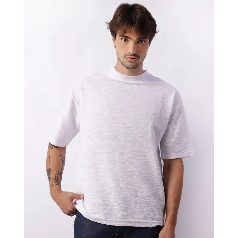 Camiseta Masculina Oversized Texturizada Manga Curta Branca G