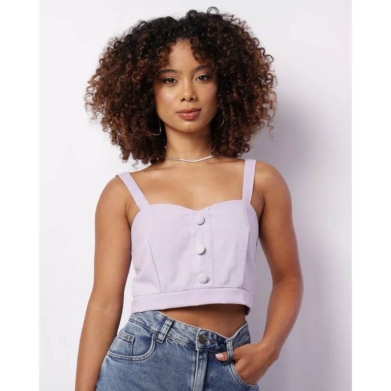 Blusa Feminina Cropped Alcinha Botões Recortes Lilás G