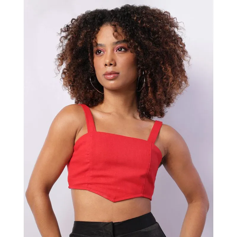 Regata Cropped Feminina Linho com Recorte Vermelha P