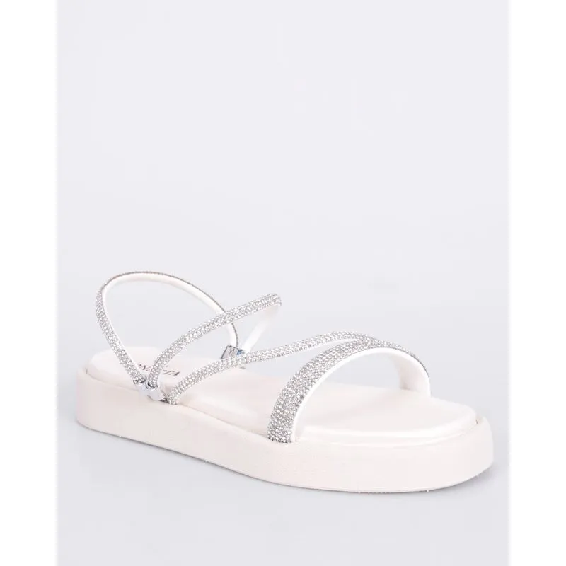 Sandália Rasteira Feminina Donatta Tiras Com Strass Off White 39