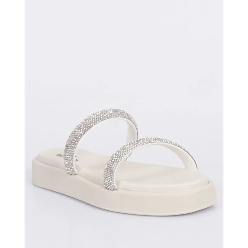Sandália Rasteirinha Feminina Donatta Tiras Com Strass Off White 36