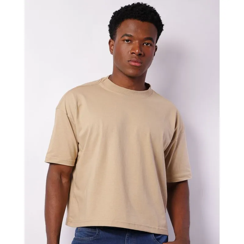 Camiseta Masculina Box Cropped Manga Curta Bege GG