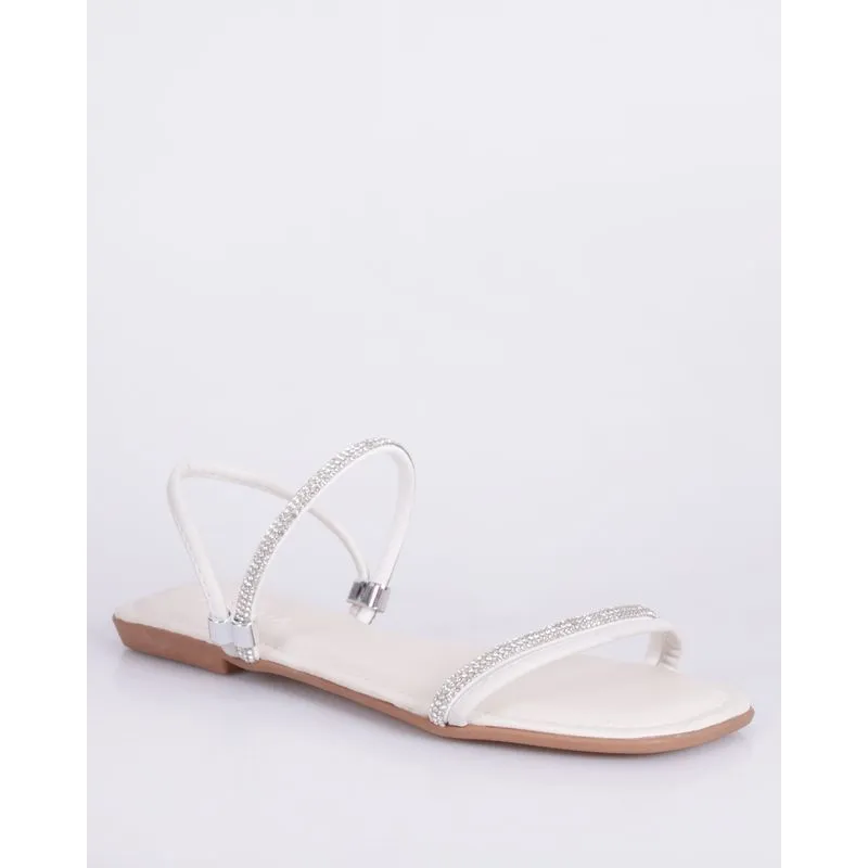 Sandália Rasteira Feminina Donatta Tiras Com Strass Off White 38
