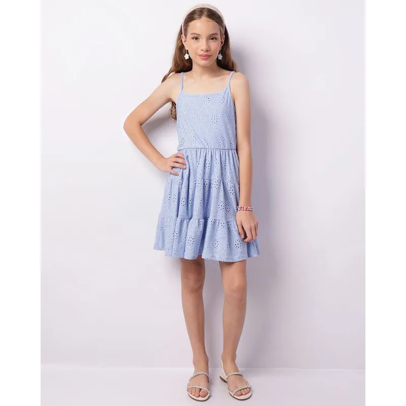 Vestido Juvenil Curto Três Marias Babado Laise Azul 16