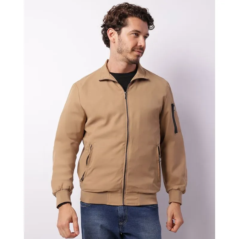 Jaqueta Masculina Corta Vento Com Bolsos Bege M