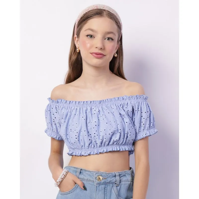 Blusa Juvenil Cropped Laise Ciganinha Azul 14