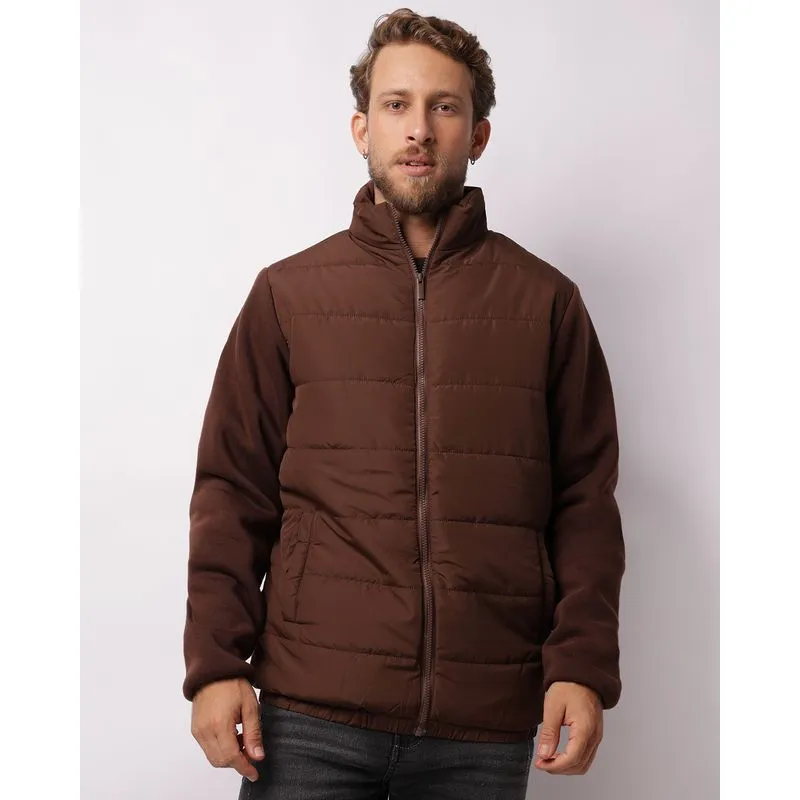 Jaqueta Masculina Puffer Com Bolsos Elástico Marrom M