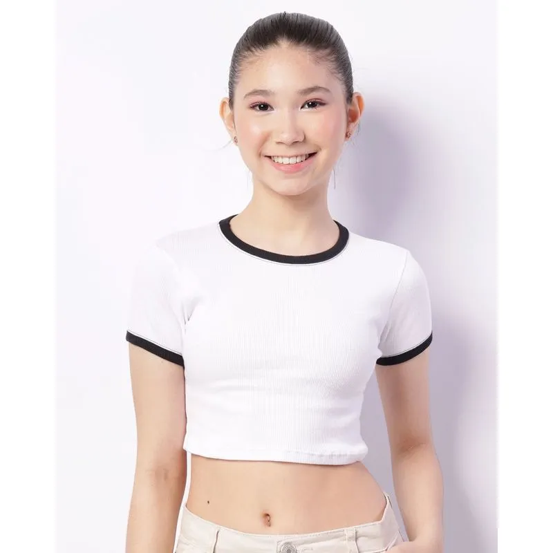Blusa Juvenil Cropped Canelada Branca 10