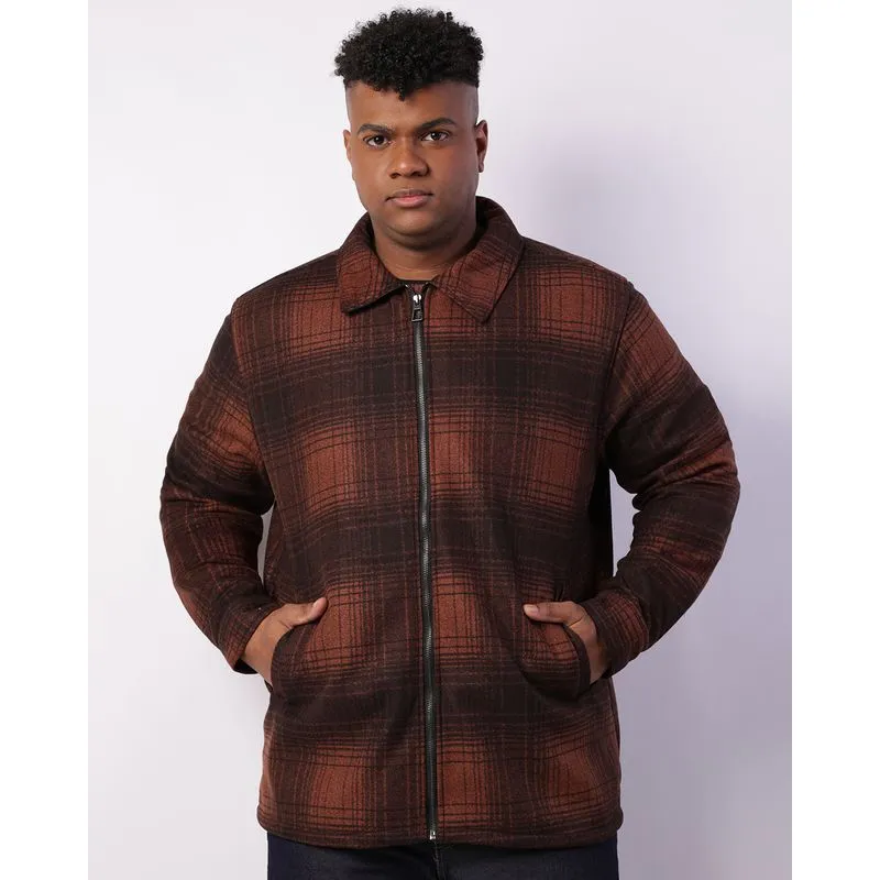Jaqueta Plus Size Masculina Suede Xadrez Marrom G2