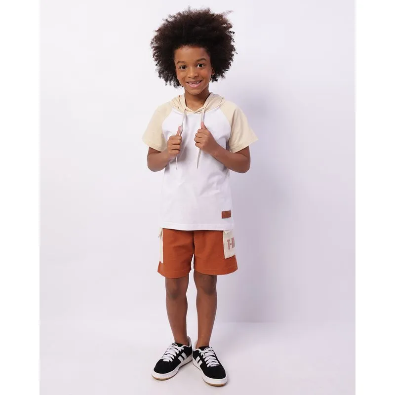 Bermuda Infantil Reta Moletinho Texturizado Estampa T-rex Marrom 6