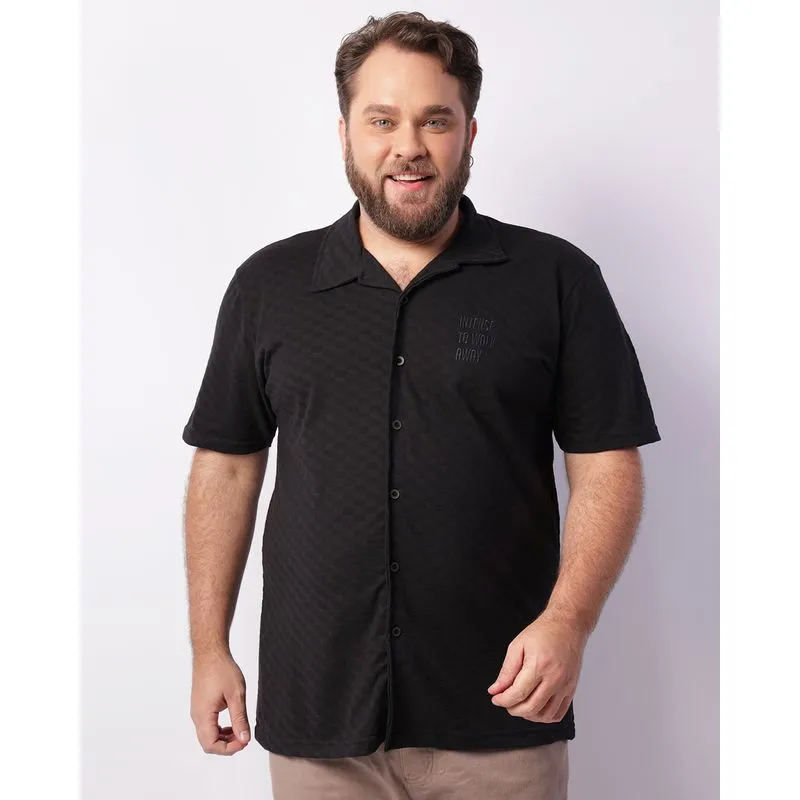 Camisa Plus Size Masculina Manga Curta Texturizada Com Botões Preta G1
