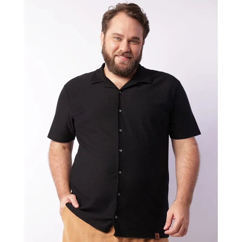 Camisa Plus Size Masculina Manga Curta Texturizada Preta G3