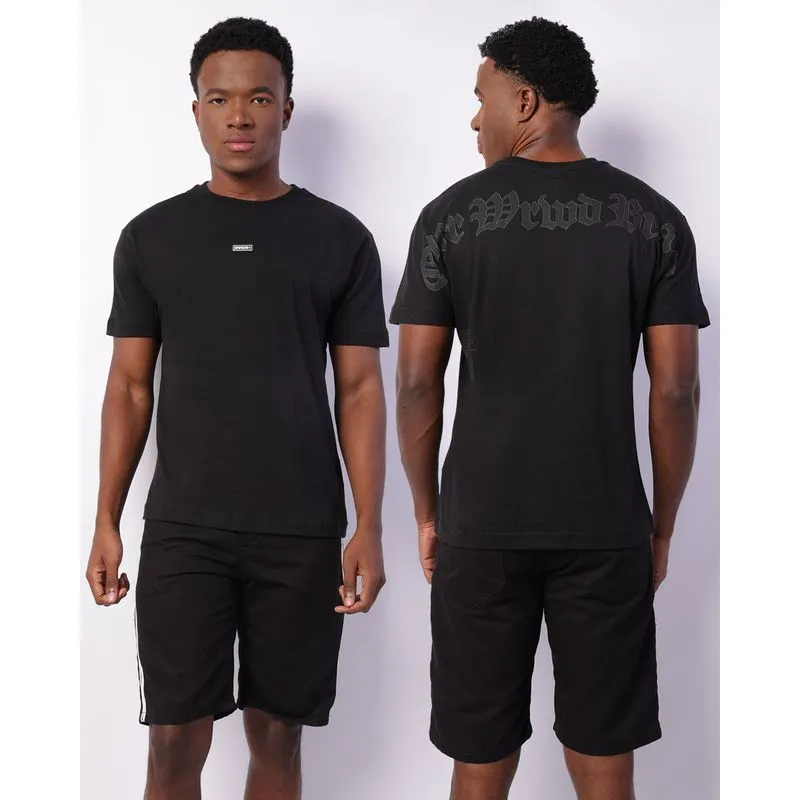 Camiseta Masculina Manga Curta Oversized Estampa Silk Costas Preta GG