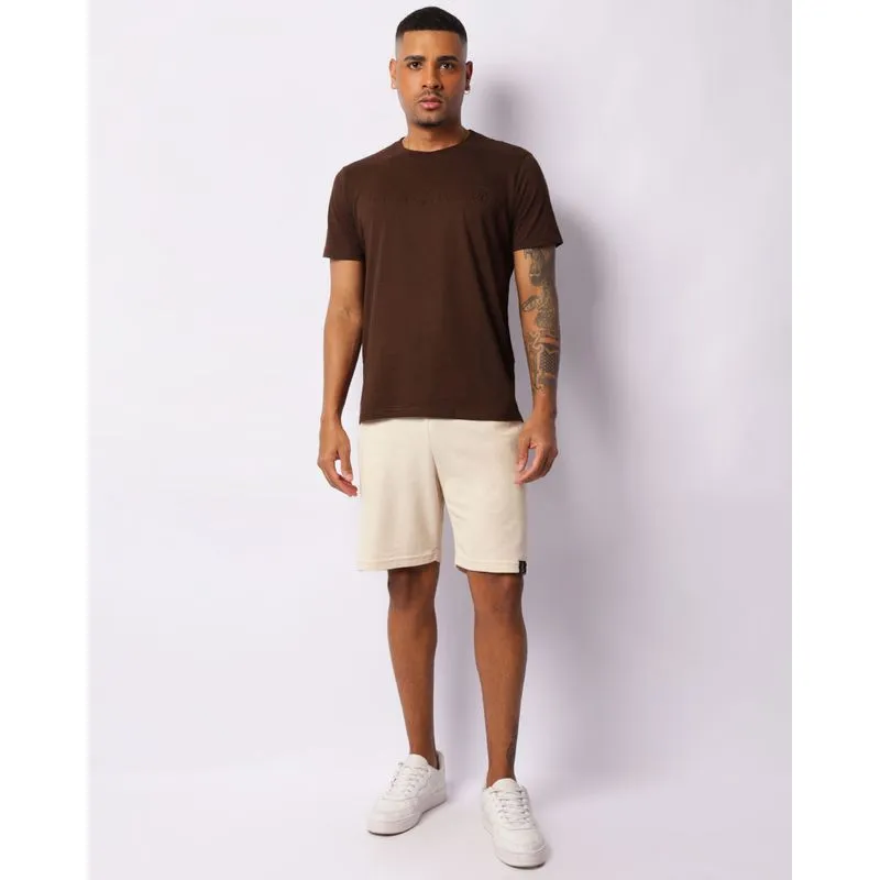 Bermuda Masculina Moletinho Reta Bolsos Com Cordão Bege G