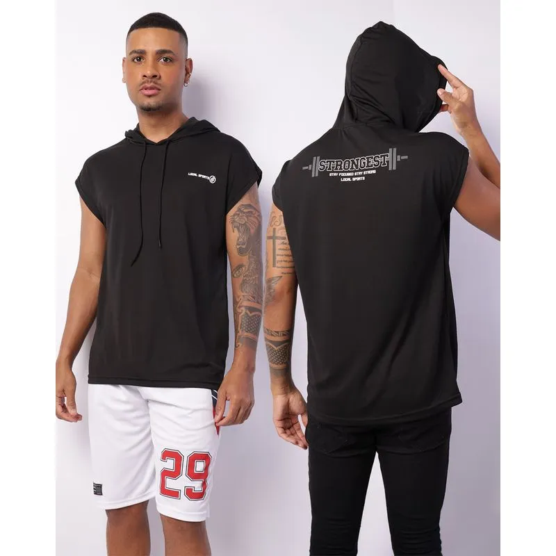 Regata Esportiva Masculina Dry Fit Capuz Estampa Silk Preta G