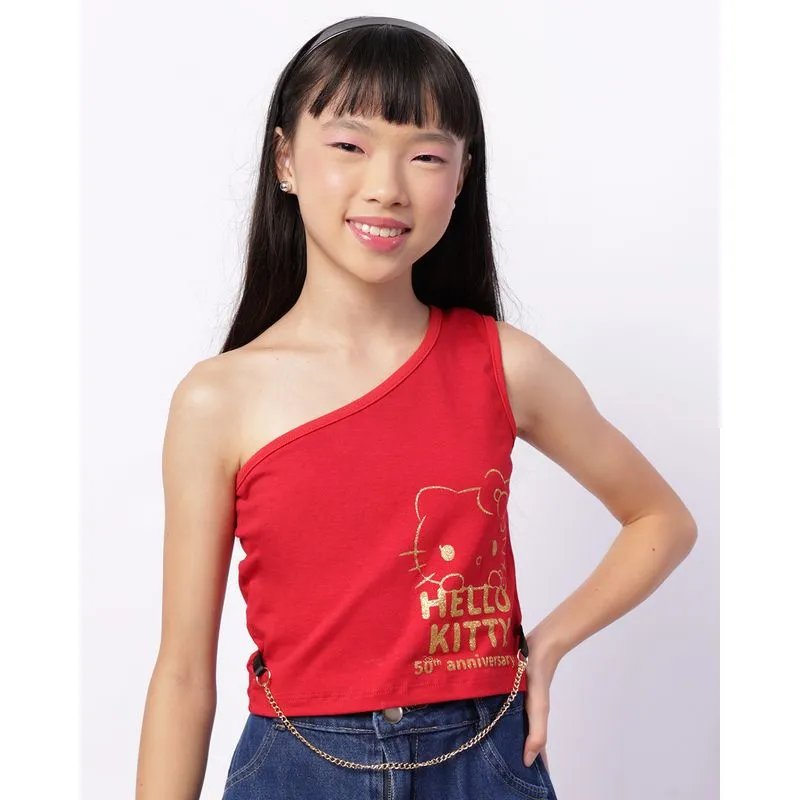 Blusa Juvenil Hello Kitty Corrente Um Ombro Só Vermelha 14