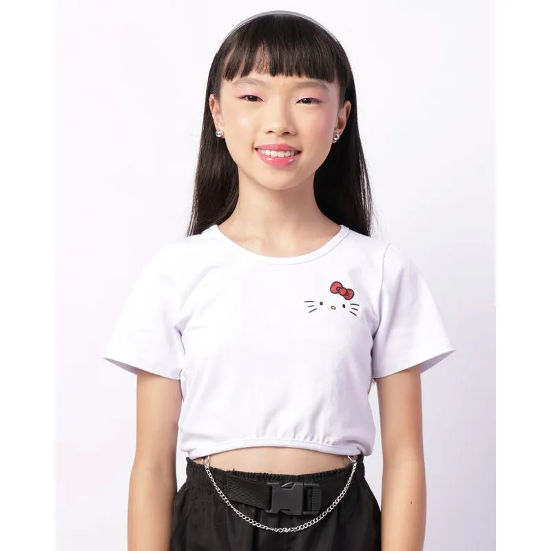 Blusa Juvenil Cropped Hello Kitty Corrente Manga Curta Branca 14