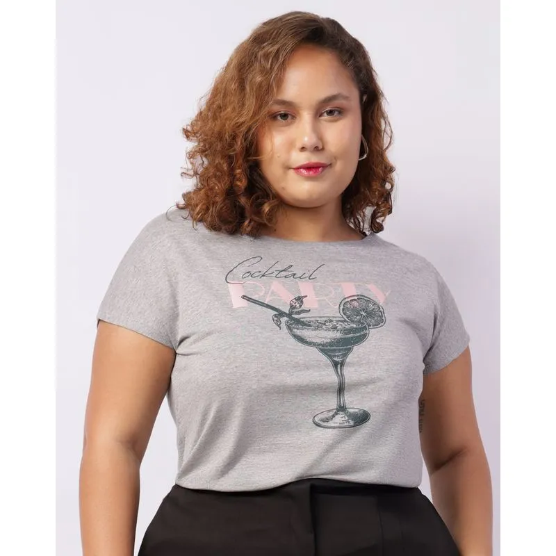 Blusa Plus Size Feminina Estampa Drink Cinza G2