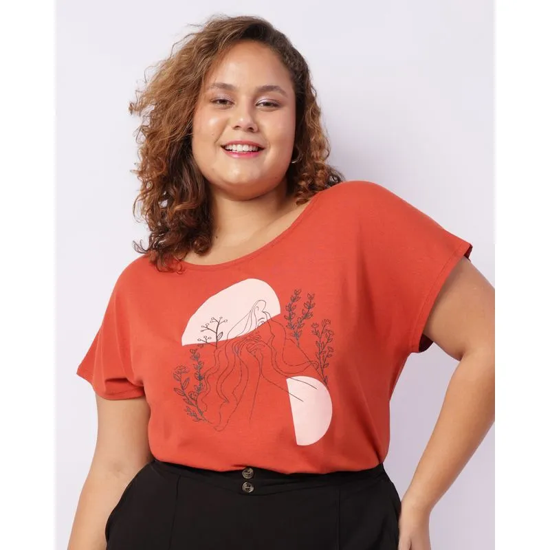 Blusa Plus Size Feminina Estampa Frontal Terracota G3