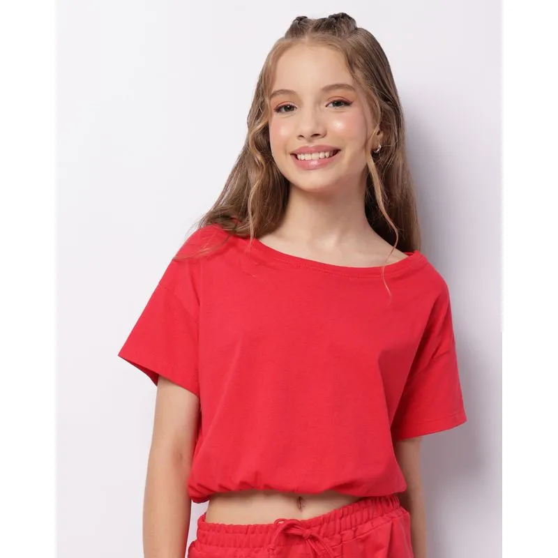 Blusa Juvenil Cropped Elástico Na Barra Vermelha 16
