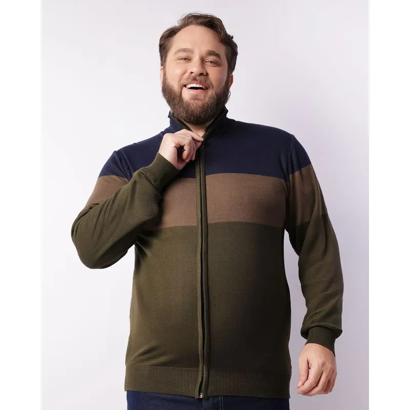 Jaqueta Plus Size Masculina Tricô com Recortes Verde G1