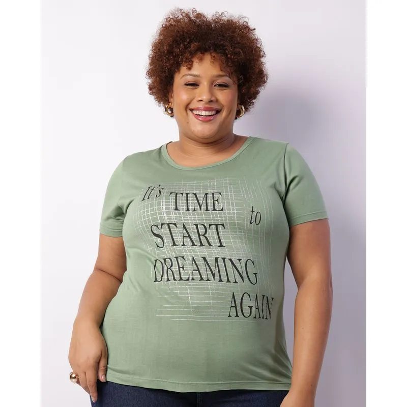 Blusa Plus Size Feminina Viscose Estampa Frontal Verde G3