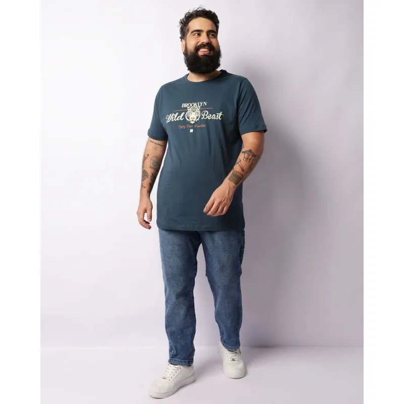 Calça Jeans Plus Size Masculina Slim Marmorizado Azul 52