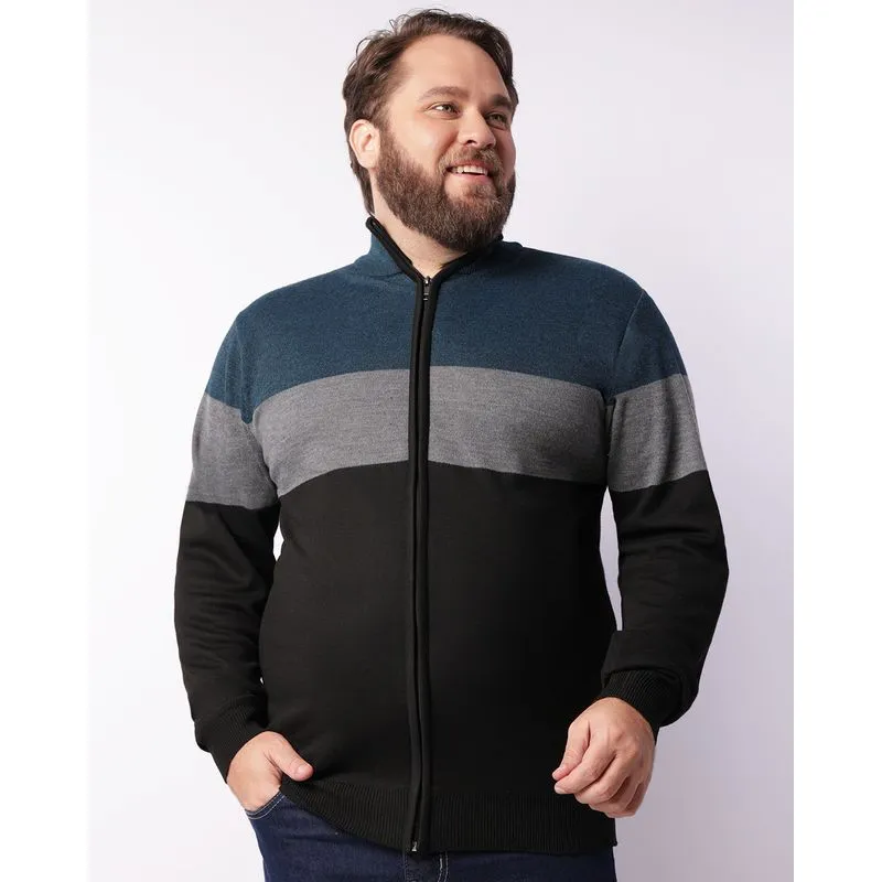 Jaqueta Plus Size Masculina Tricô com Recortes Marinho G3