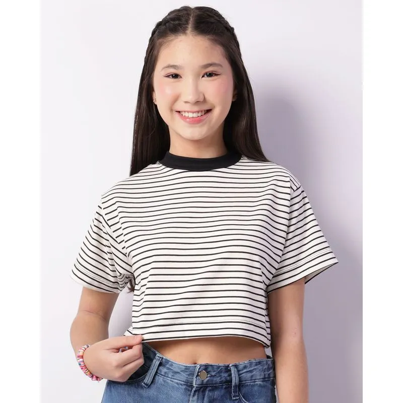 Blusa Juvenil Cropped Manga Curta Listrada Preta 10