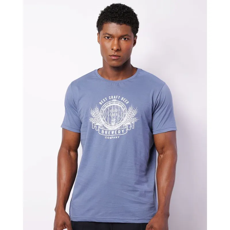 Camiseta Masculina Estampa Frontal Manga Curta Azul GG