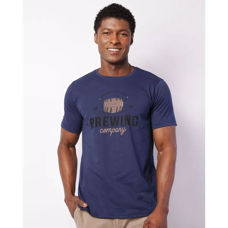 Camiseta Masculina Estampa Barril Manga Curta Marinho GG