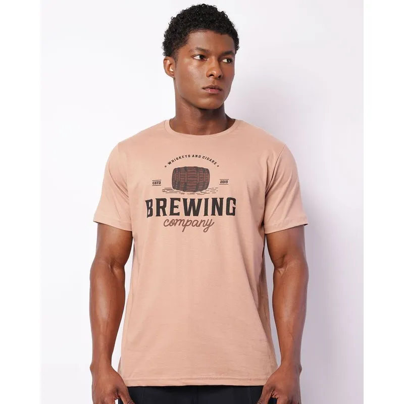 Camiseta Masculina Estampa Barril Manga Curta Bege G