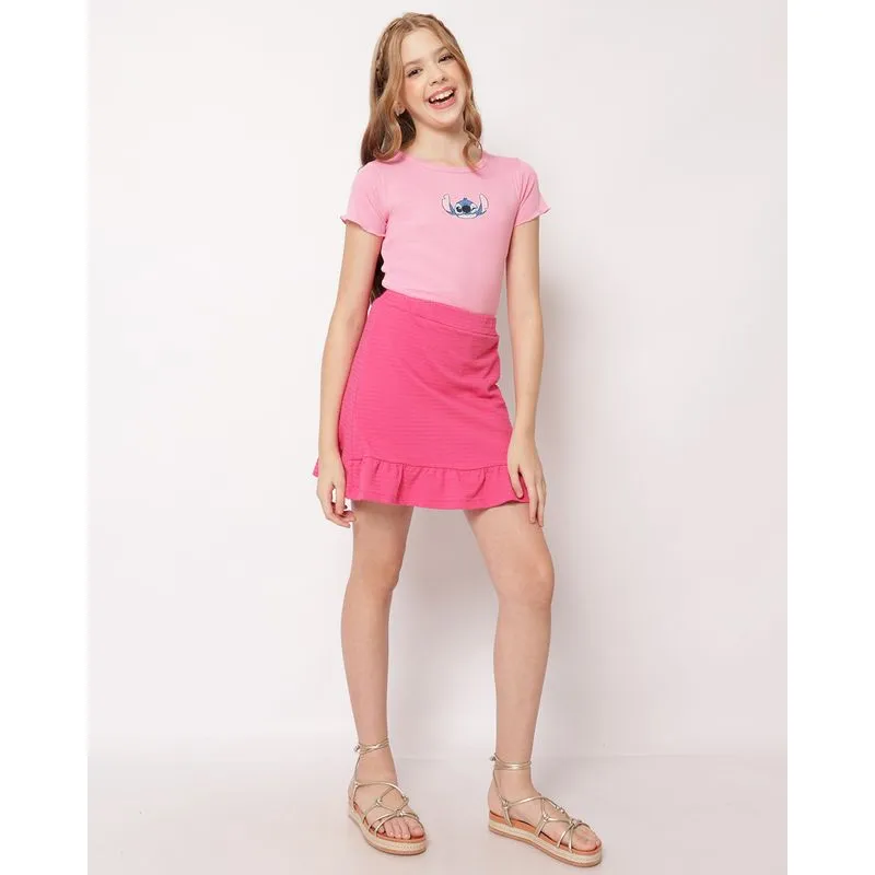 Short Saia Juvenil Pipoquinha com Babado Rosa 10