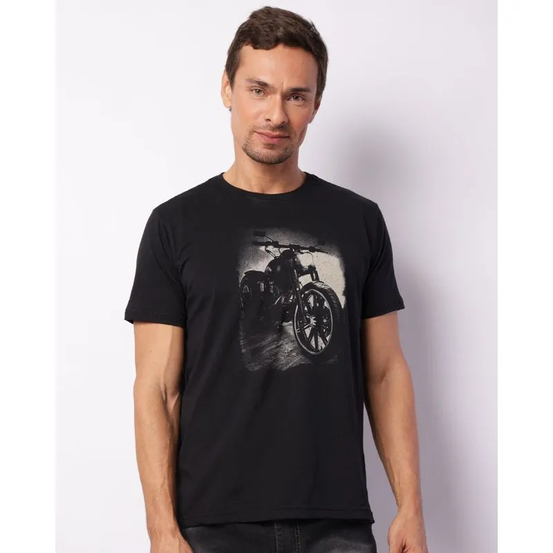 Camiseta Masculina Manga Curta Estampa Moto Harley Preta P